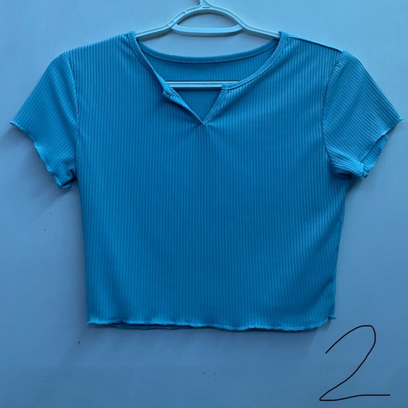 3 Shein Ribbed Crop Top Bundle! 2 Light Blue, 1 Black - Picture 4 of 9